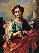 Giacomo Cestaro A female Saint holding a plate of roses oil painting